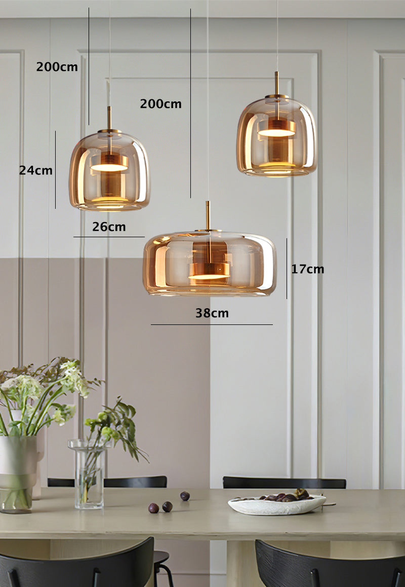 Modern &amp; Contemporary Double Glazed Amber Glass Pendant Light