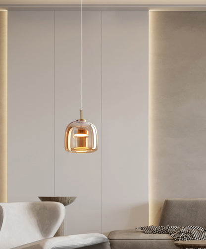 Modern &amp; Contemporary Double Glazed Amber Glass Pendant Light