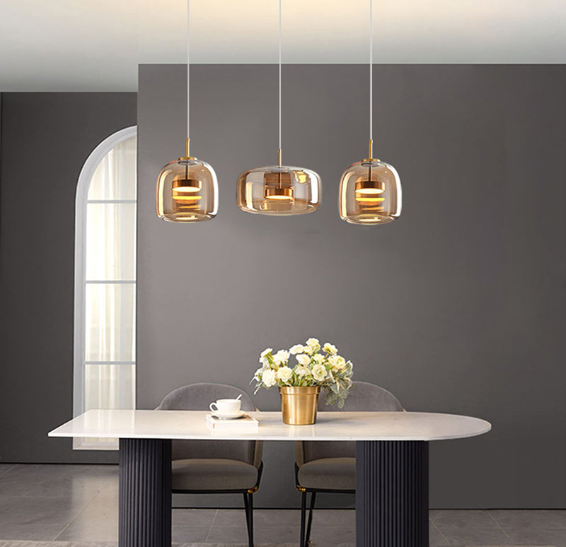 Modern &amp; Contemporary Double Glazed Amber Glass Pendant Light