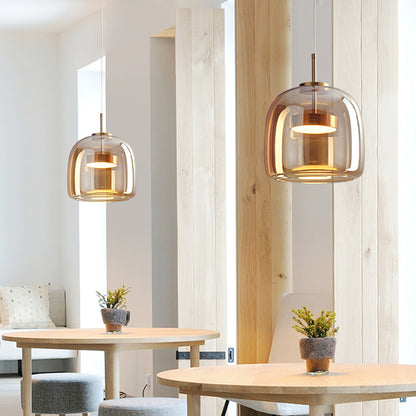 Modern &amp; Contemporary Double Glazed Amber Glass Pendant Light