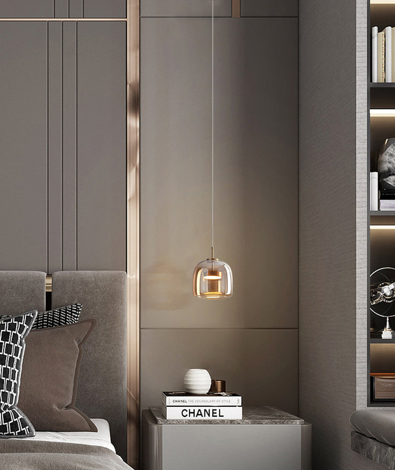 Modern &amp; Contemporary Double Glazed Amber Glass Pendant Light