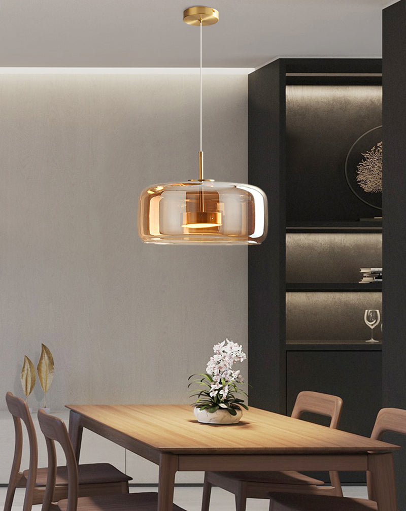 Modern &amp; Contemporary Double Glazed Amber Glass Pendant Light
