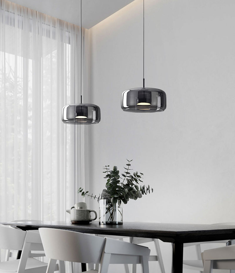 Modern &amp; Contemporary Double Glazed Space Gray Glass Pendant Light