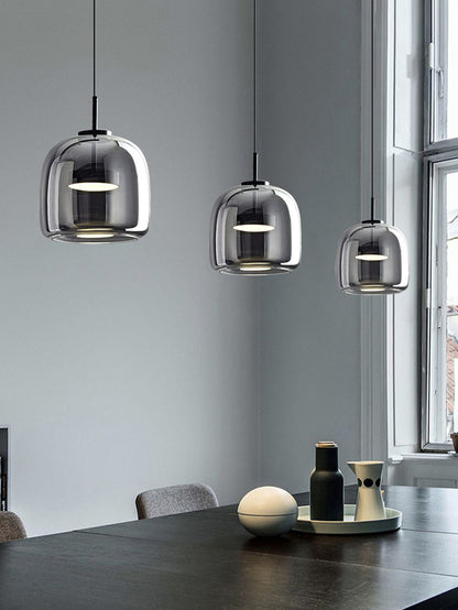 Modern &amp; Contemporary Double Glazed Space Gray Glass Pendant Light