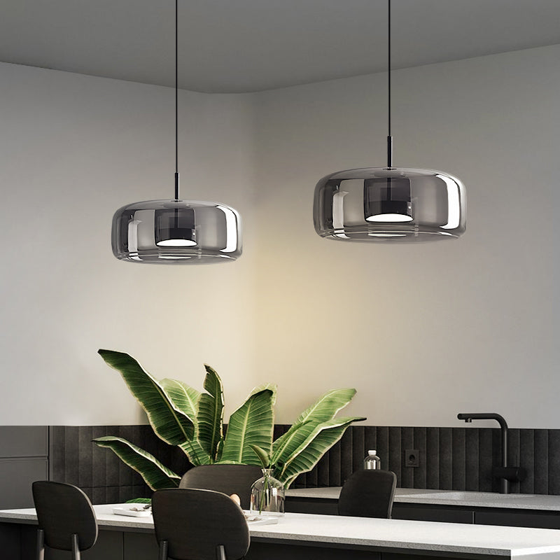 Modern &amp; Contemporary Double Glazed Space Gray Glass Pendant Light
