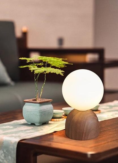 Modern &amp; Contemporary Globe Table Lamp with Walnut Wood Stand