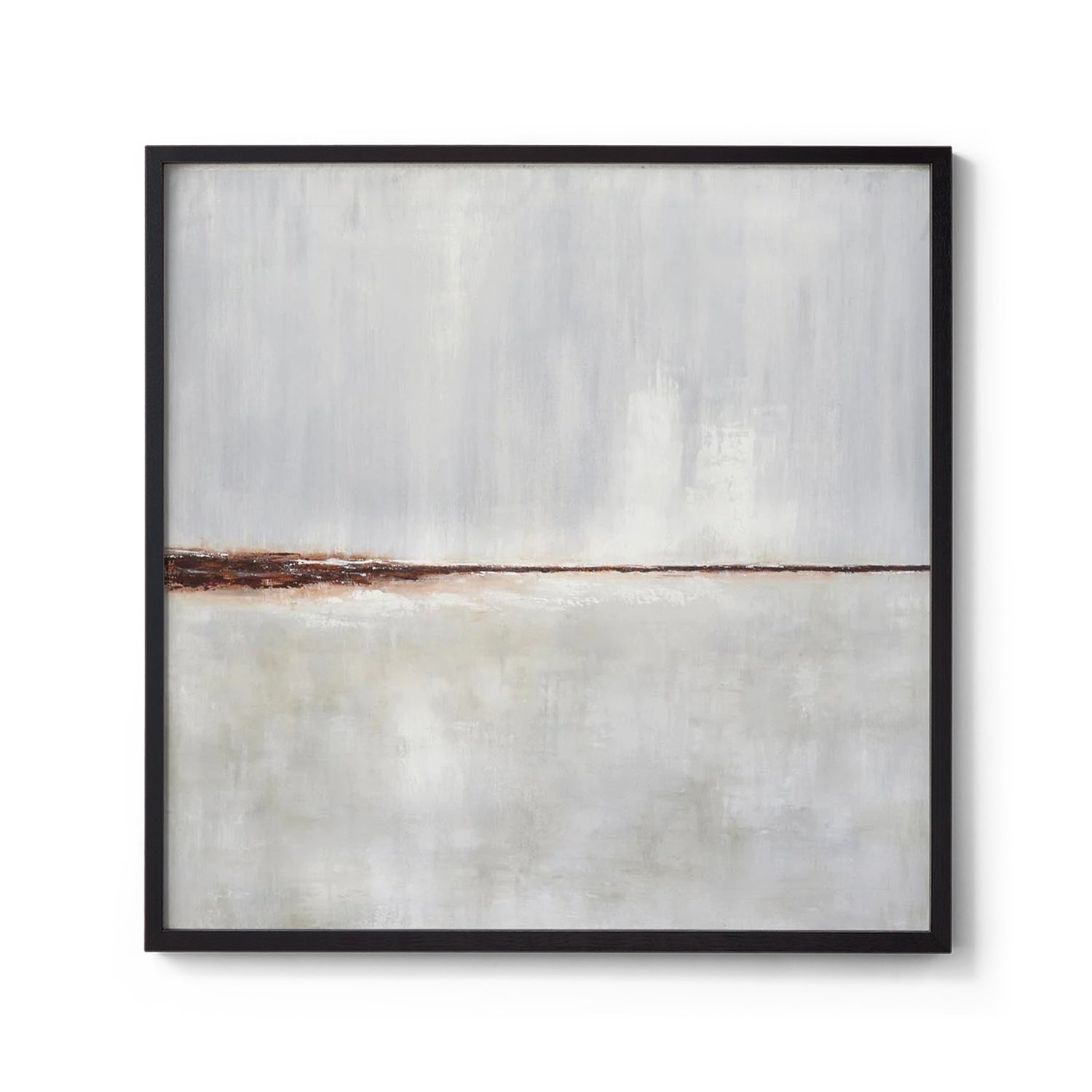Minimalist Abstract Brown Horizon Painting Wall Art on Gray Background