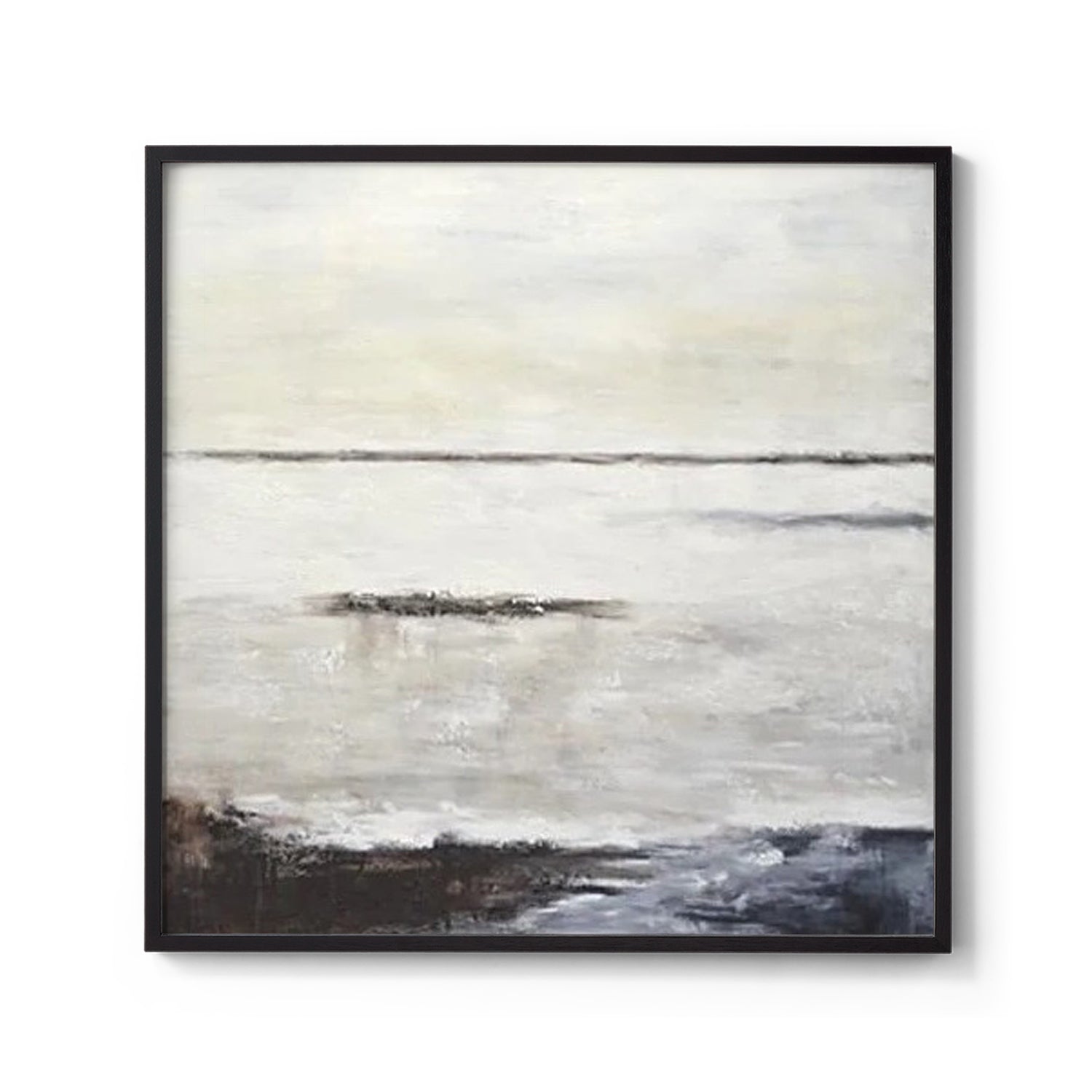 Minimalist Abstract Horizon Painting Wall Art in Beige Dark Blue and Black