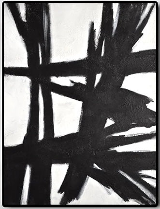 Modern Abstract Thick Black Brush Stroke Painting Wall Art on White Background