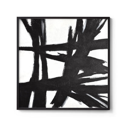Modern Abstract Thick Black Brush Stroke Painting Wall Art on White Background