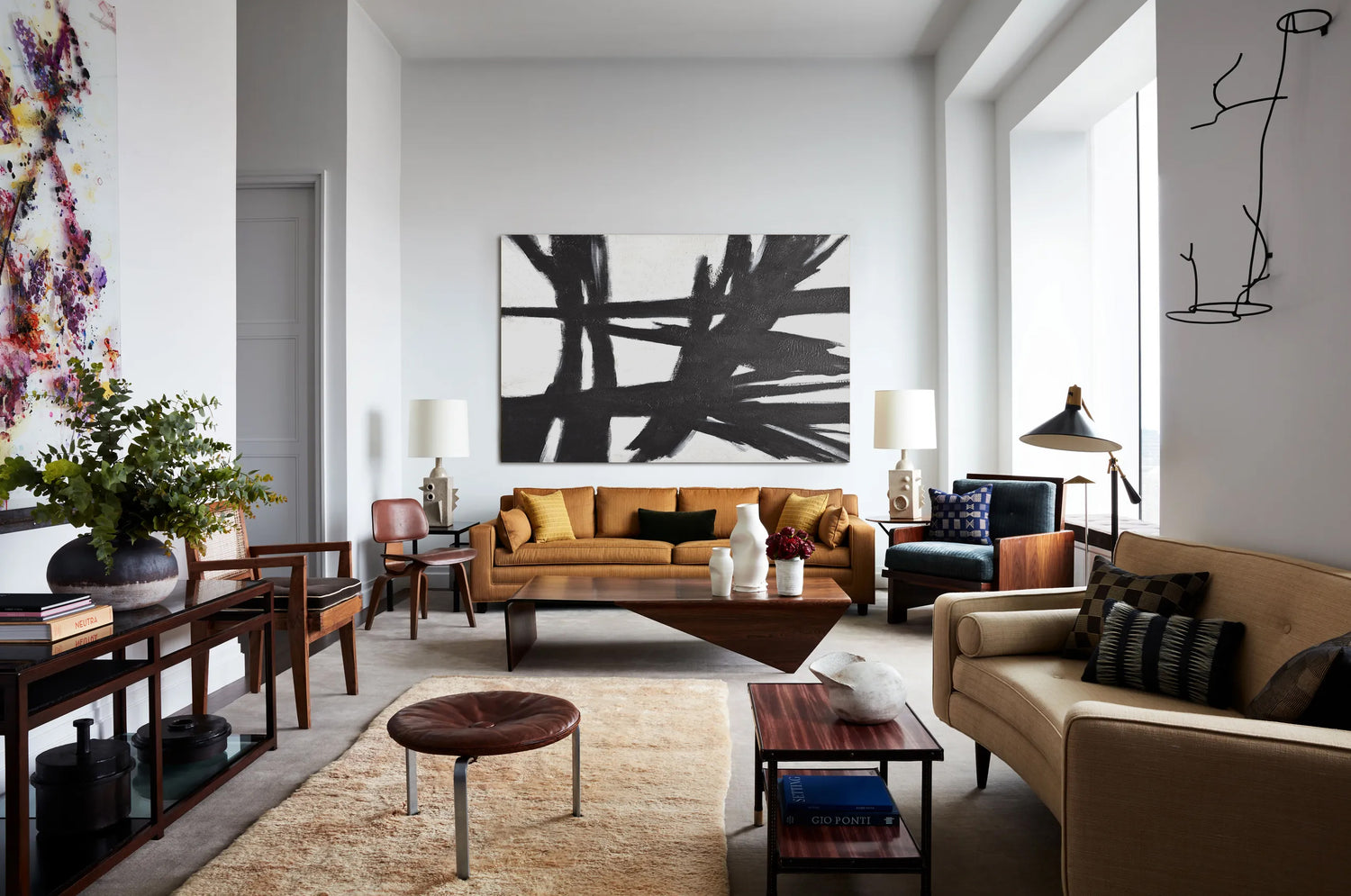 Modern Abstract Thick Black Brush Stroke Painting Wall Art on White Background