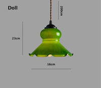 Opaline Glass Pendant LED Light in French Vintage Emerald Green Style - Bulb Included