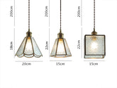 Patterned Glass Pendant LED Light with Golden Brass Frame in Vintage Style - Bulb Included