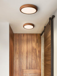 Round Curvy Wooden LED Flush Mount Ceiling Light in Scandinavian Style in Hallway