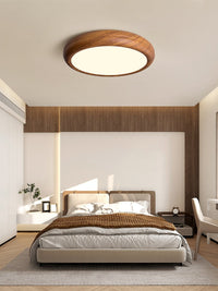 Round Curvy Wooden LED Flush Mount Ceiling Light in Scandinavian Style in Scandinavian Bedroom