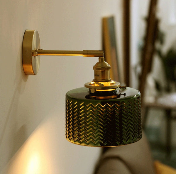 Shiny Green Glass Cylinder LED Wall Light in Art Deco Style