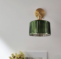 Shiny Green Glass Cylinder LED Wall Light in Art Deco Style