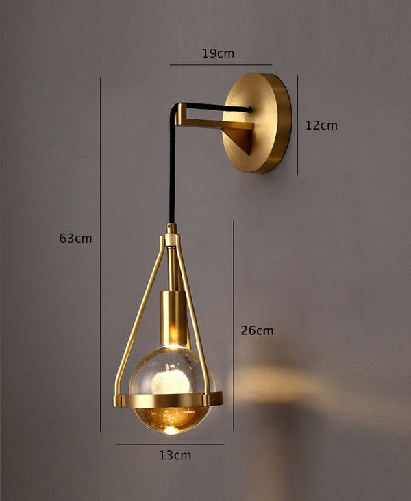 Shiny LED Glass Raindrop Wall Light with Brushed Brass Frame in Modern & Contemporary Style Dimensions