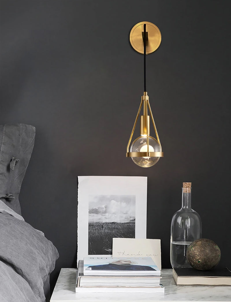 Shiny LED Glass Raindrop Wall Light with Brushed Brass Frame in Modern & Contemporary Style in Nordic Living Space