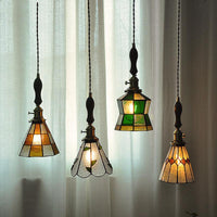 Stained Glass Pendant LED Light in Vintage Style - Bulb Included