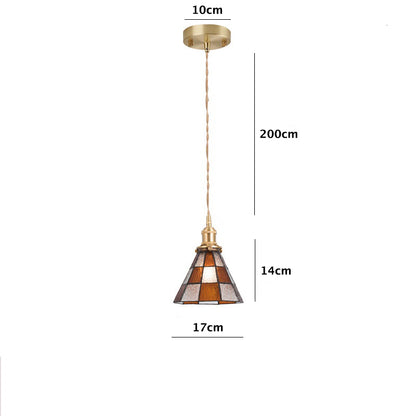 Vintage Brown Checkered Stained Bubbly Glass Ceiling Pendant Light Dimensions