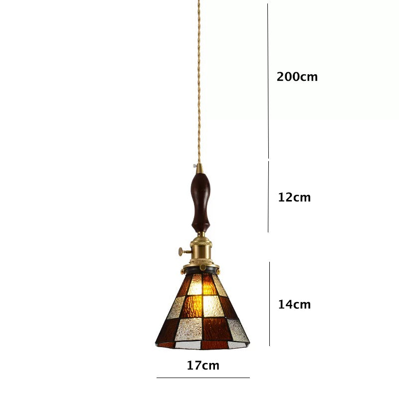 Vintage Brown Checkered Stained Bubbly Glass Ceiling Pendant Light