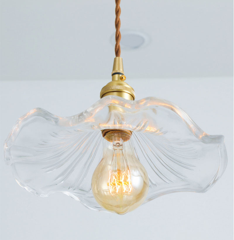 Vintage Clear Hibiscus Flower Glass Ceiling Pendant Light