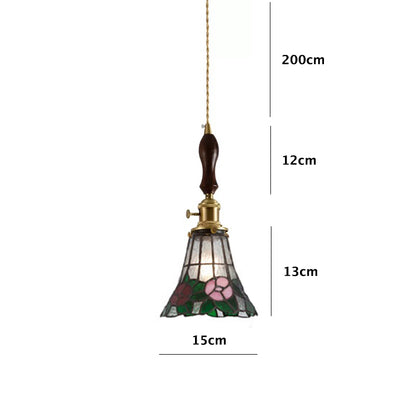Vintage Colorful Flowers Stained Glass Ceiling Pendant Light