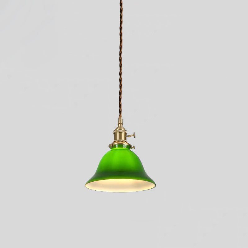 Vintage Emerald Green Cup Opaline Glass Ceiling Pendant Light