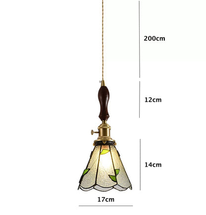 Vintage Green Leaves Stained Bubbly Glass Ceiling Pendant Light