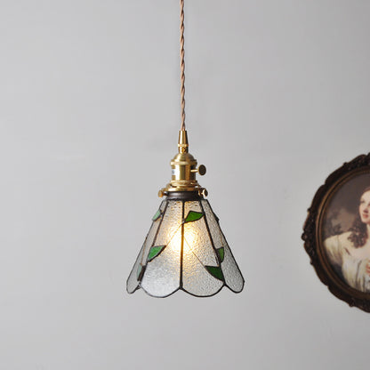 Vintage Green Leaves Stained Bubbly Glass Ceiling Pendant Light