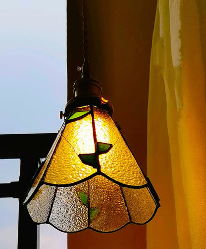 Vintage Green Leaves Stained Bubbly Glass Ceiling Pendant Light