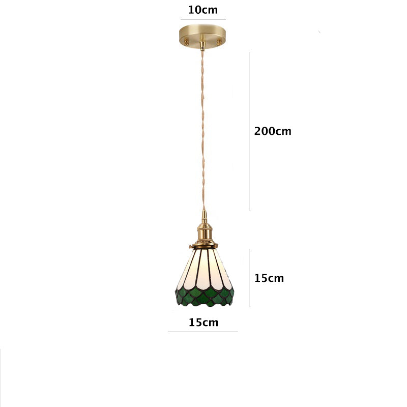 Vintage Green Skirt Stained Glass Ceiling Pendant Light Dimensions