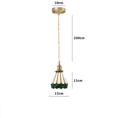 Vintage Green Skirt Stained Glass Ceiling Pendant Light Dimensions