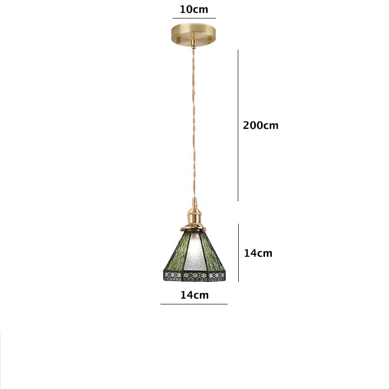 Vintage Green Striped Stained Bubbly Glass Ceiling Pendant Light Dimensions
