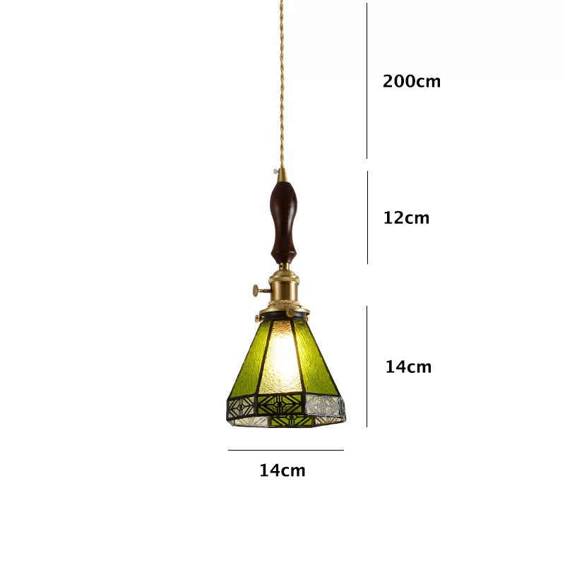Vintage Green Striped Stained Bubbly Glass Ceiling Pendant Light