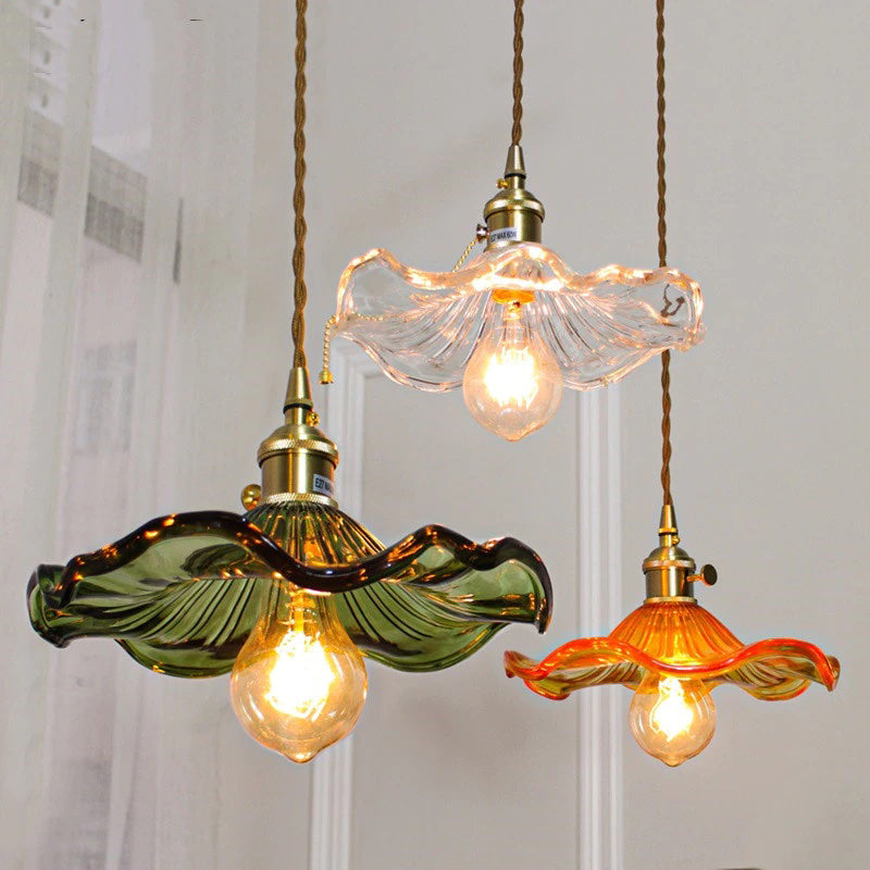 3-Head Vintage Hibiscus Flower Glass Ceiling Pendant Light