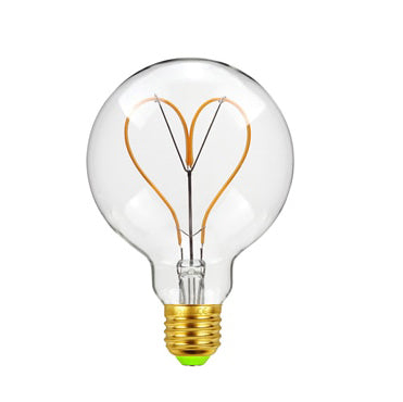 Vintage Industrial LED Edison Globe with Heart Filament Pattern