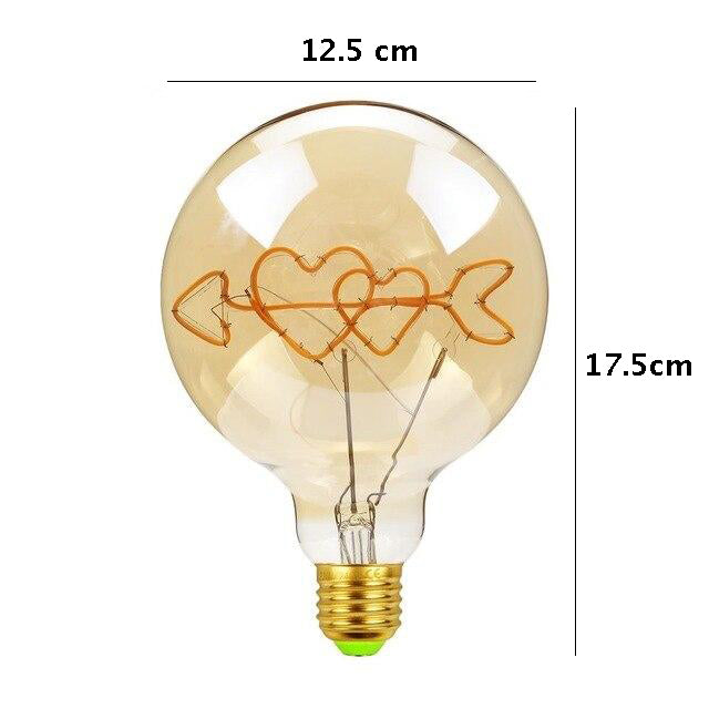 Vintage Industrial Large LED Edison Globe with Hearts &amp; Arrow Filament Pattern
