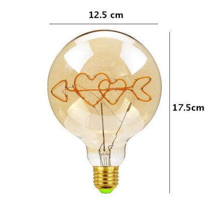 Vintage Industrial Large LED Edison Globe with Hearts &amp; Arrow Filament Pattern