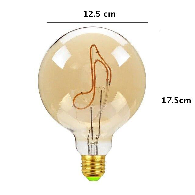 Vintage Industrial Large LED Edison Globe with Music Note Filament Pattern