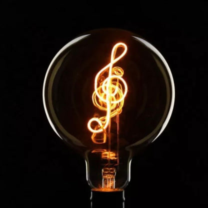 Vintage Industrial Large LED Edison Globe with Treble Clef Filament Pattern
