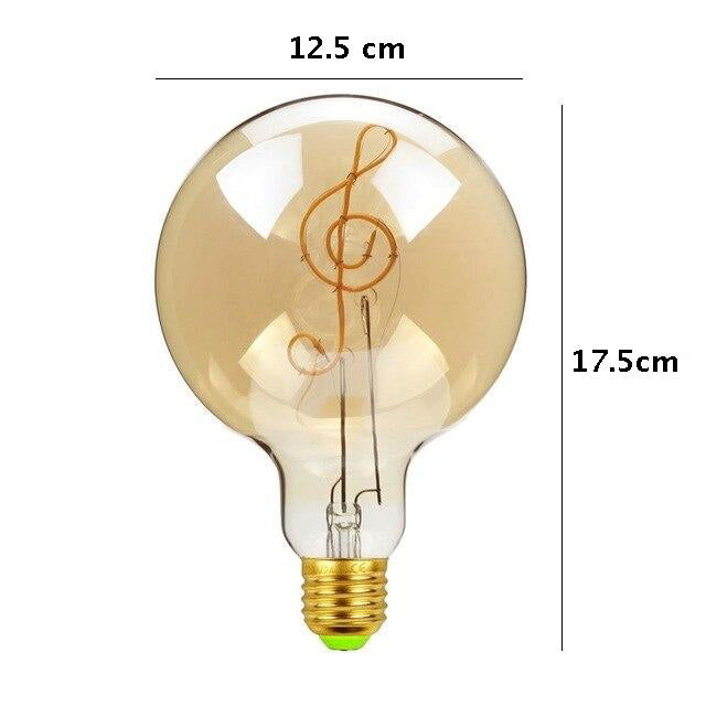 Vintage Industrial Large LED Edison Globe with Treble Clef Filament Pattern