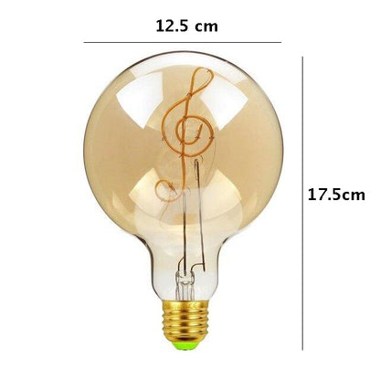 Vintage Industrial Large LED Edison Globe with Treble Clef Filament Pattern