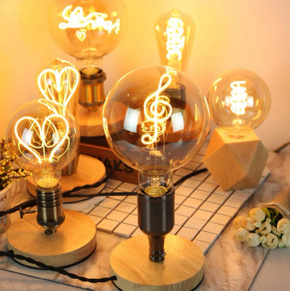 Vintage Industrial Large LED Edison Globe with Treble Clef Filament Pattern