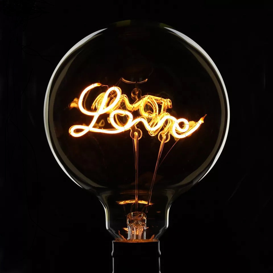 Vintage Industrial Large LED Edison Globe with Filament Text Love