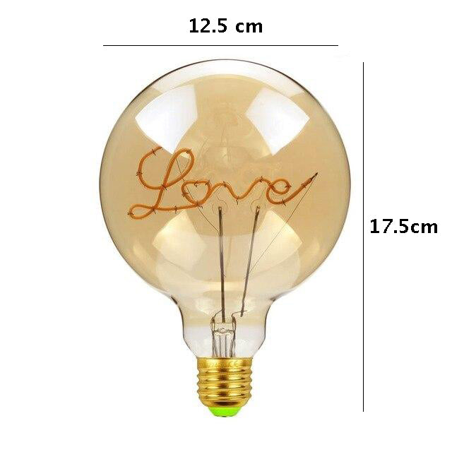Vintage Industrial Large LED Edison Globe with Filament Text Love