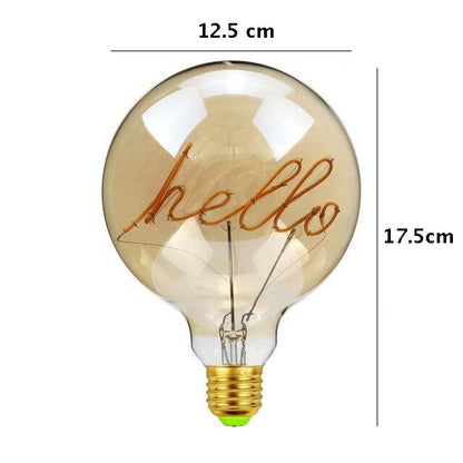 Vintage Industrial Large LED Edison Globe with Filament Text hello