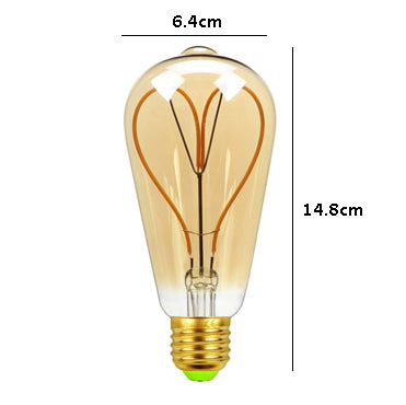 Vintage Industrial Teardrop-shaped LED Edison Globe with Heart Filament Pattern