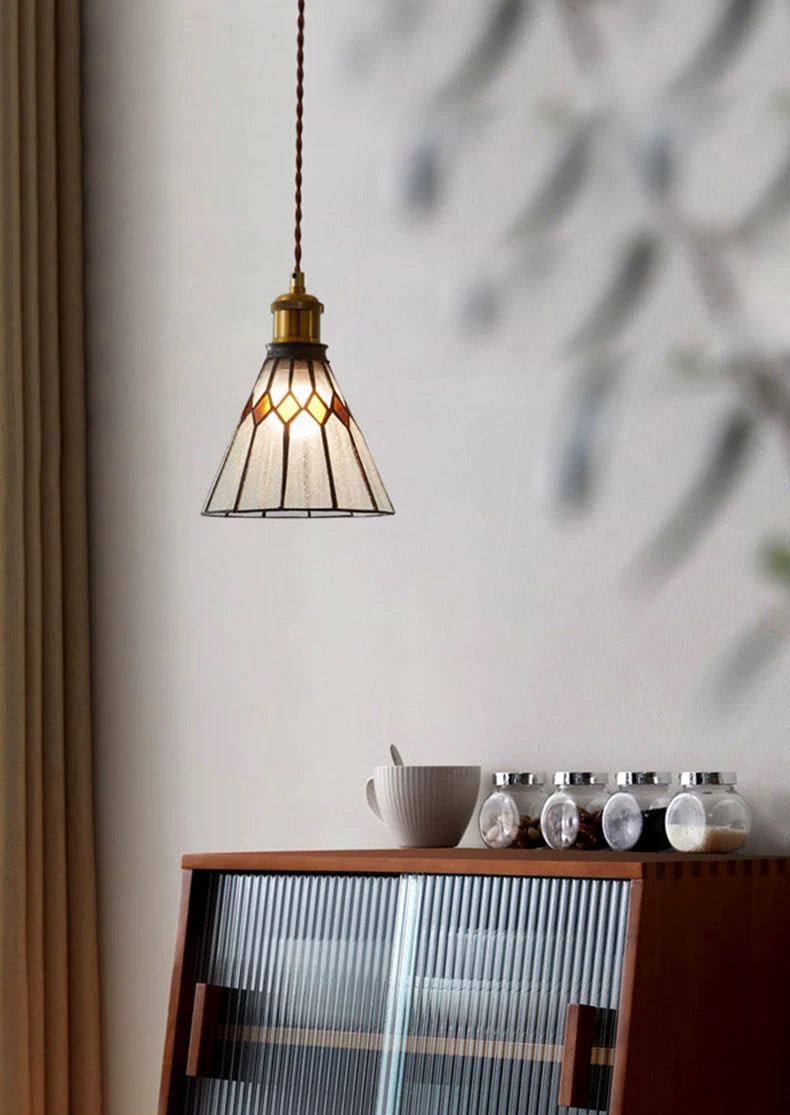 Vintage Orange Diamond Stained Glass Ceiling Pendant Light
